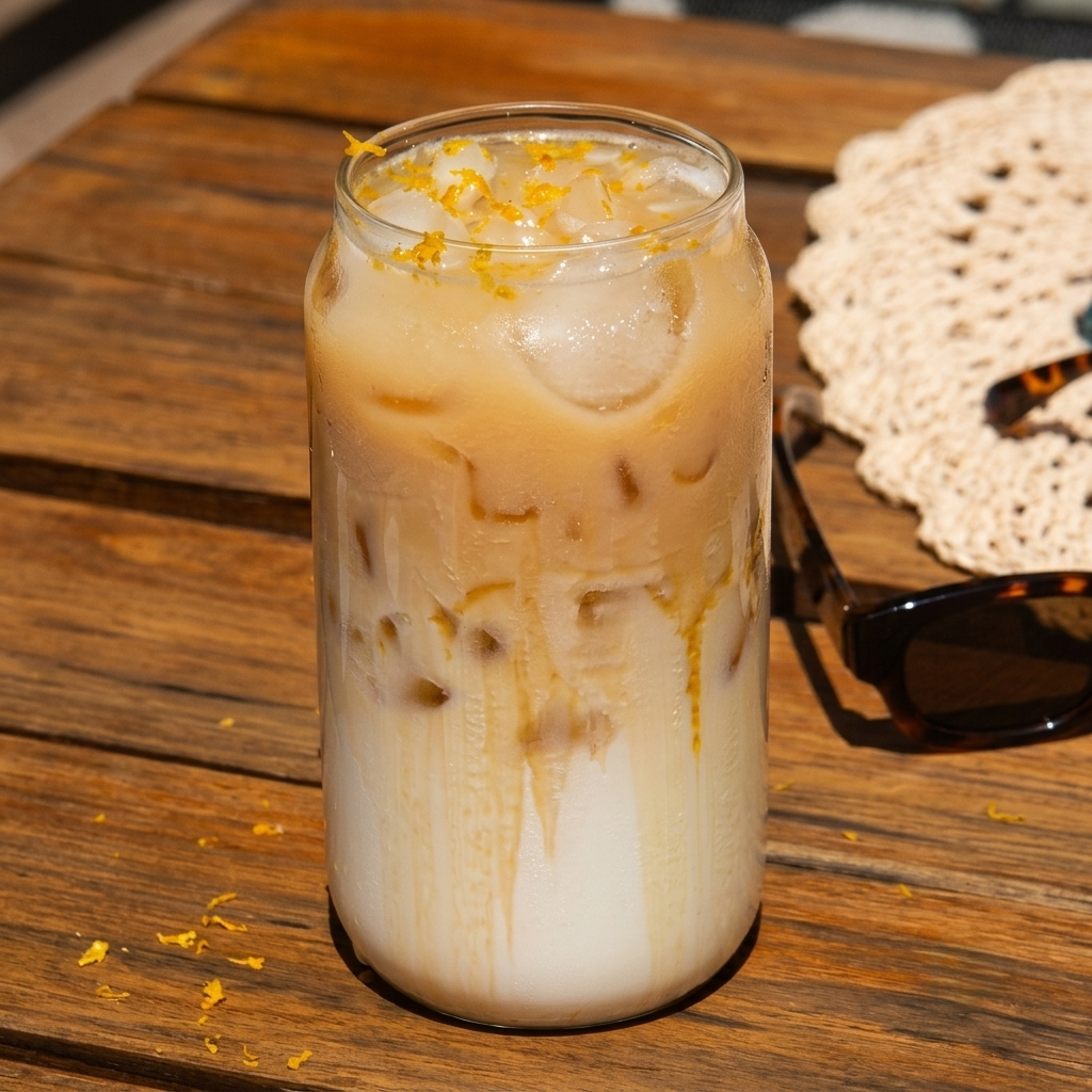 ⴰⵊⴷⵉⵔ Ajdir latte glacé : thé noir épicé au safran de Taliouine et zeste d'orange