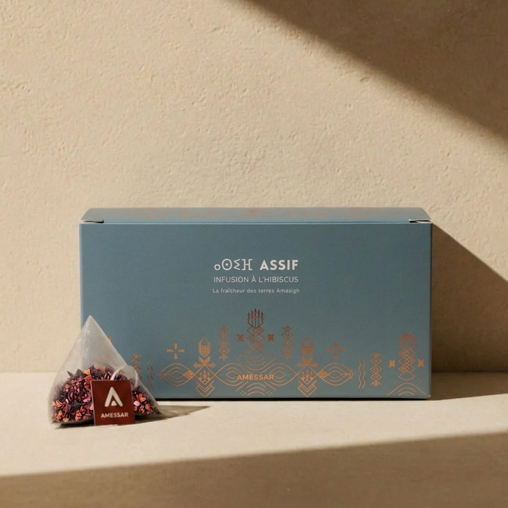 ⴰⵙⵉⴼ ASSIF - Infusion à l'hibiscus, grenade, pomme, rose de damas et pétales de coquelicot (15 sachets individuels)