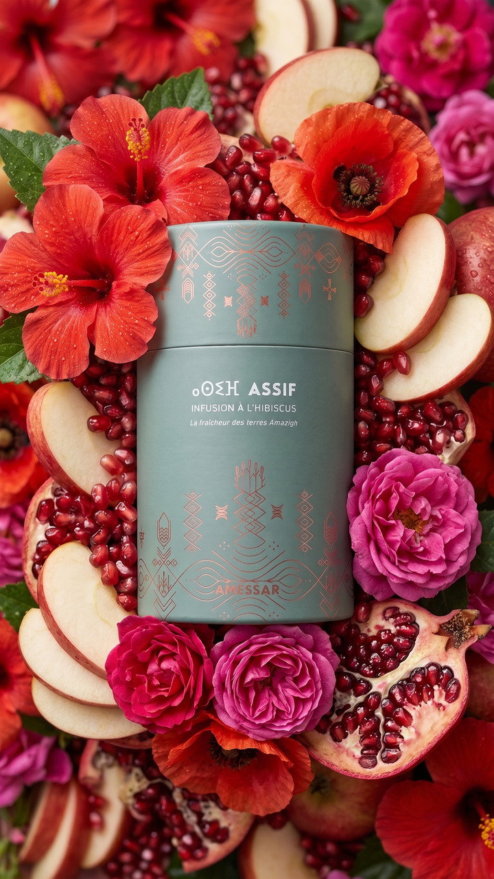 ⴰⵙⵉⴼ ASSIF - Infusion à l'hibiscus, grenade, pomme, rose de damas et pétales de coquelicot