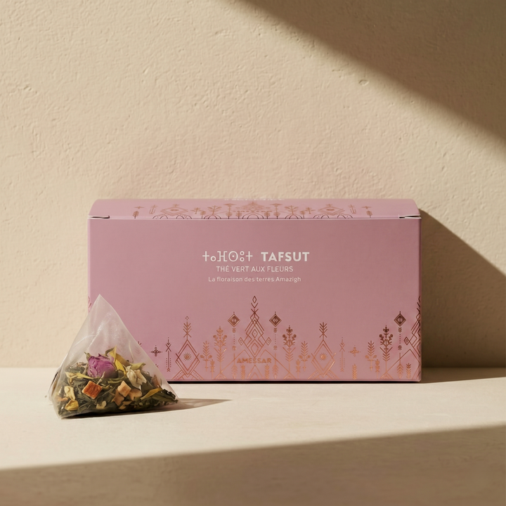 ⵜⴰⴼⵙⵓⵜ TAFSUT – Thé vert aux fleurs (15 sachets individuels)