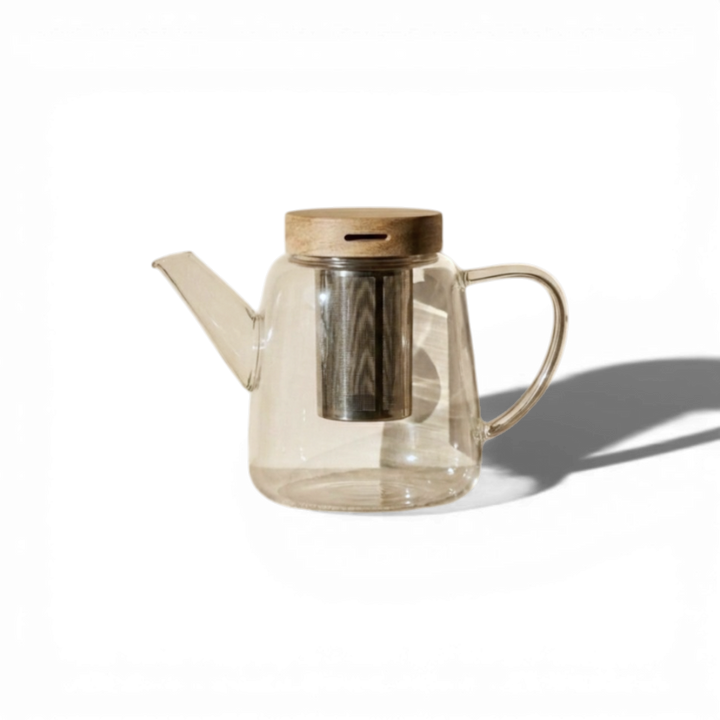 1L borosilicate glass teapot with wooden lid