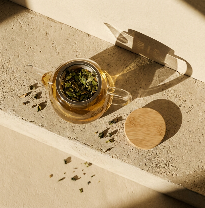 1L borosilicate glass teapot with wooden lid